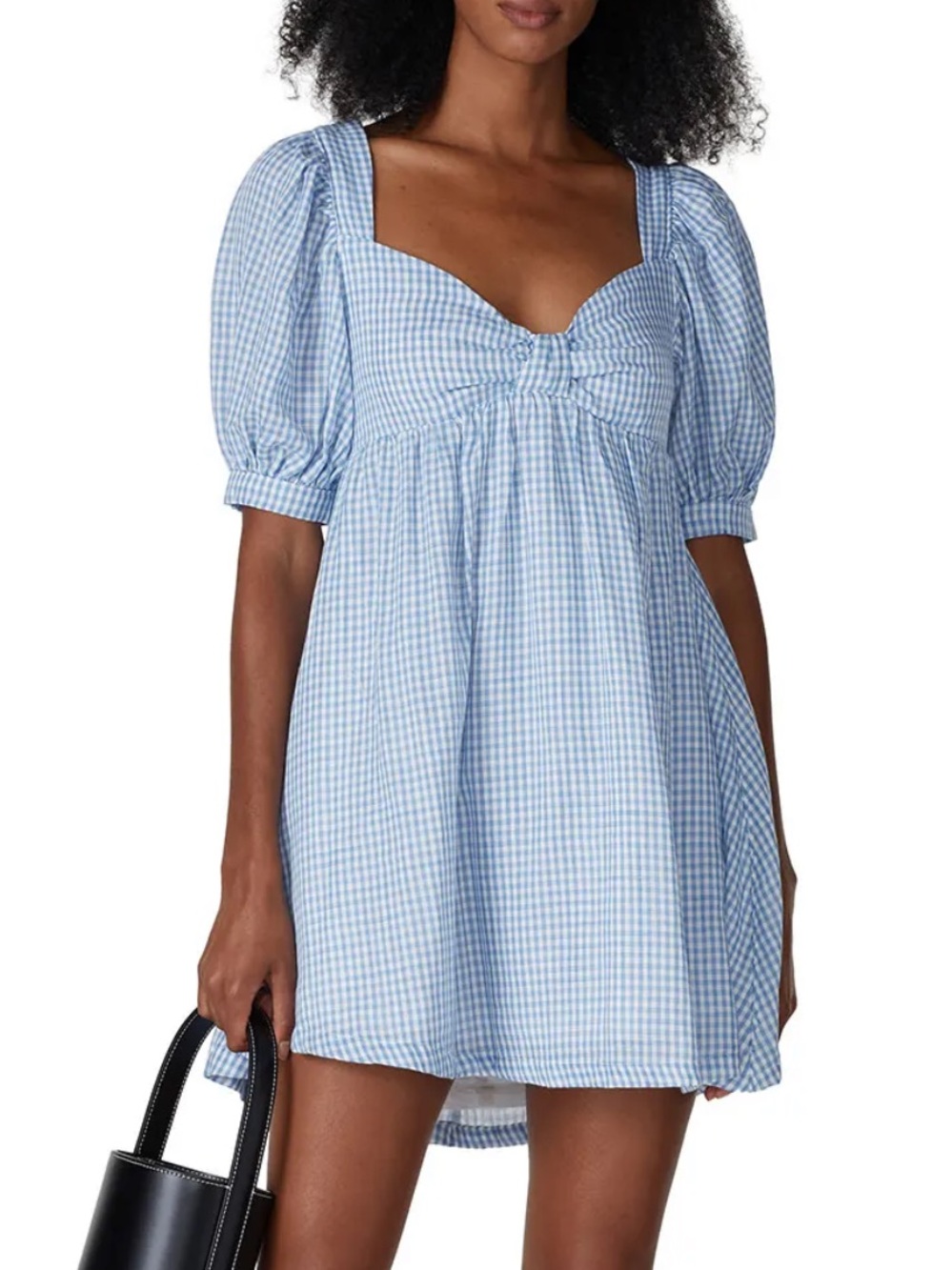 RTR Blue Gingham Babydoll Mini Dress Puff Sleeve Cottagecore Dress 100% Cotton